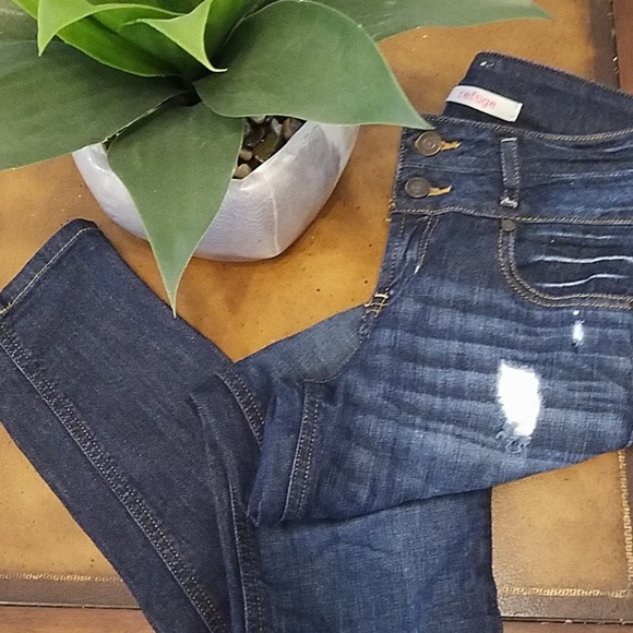 refuge Denim - Refuge Skinny High Waist Dark Distressed Wash